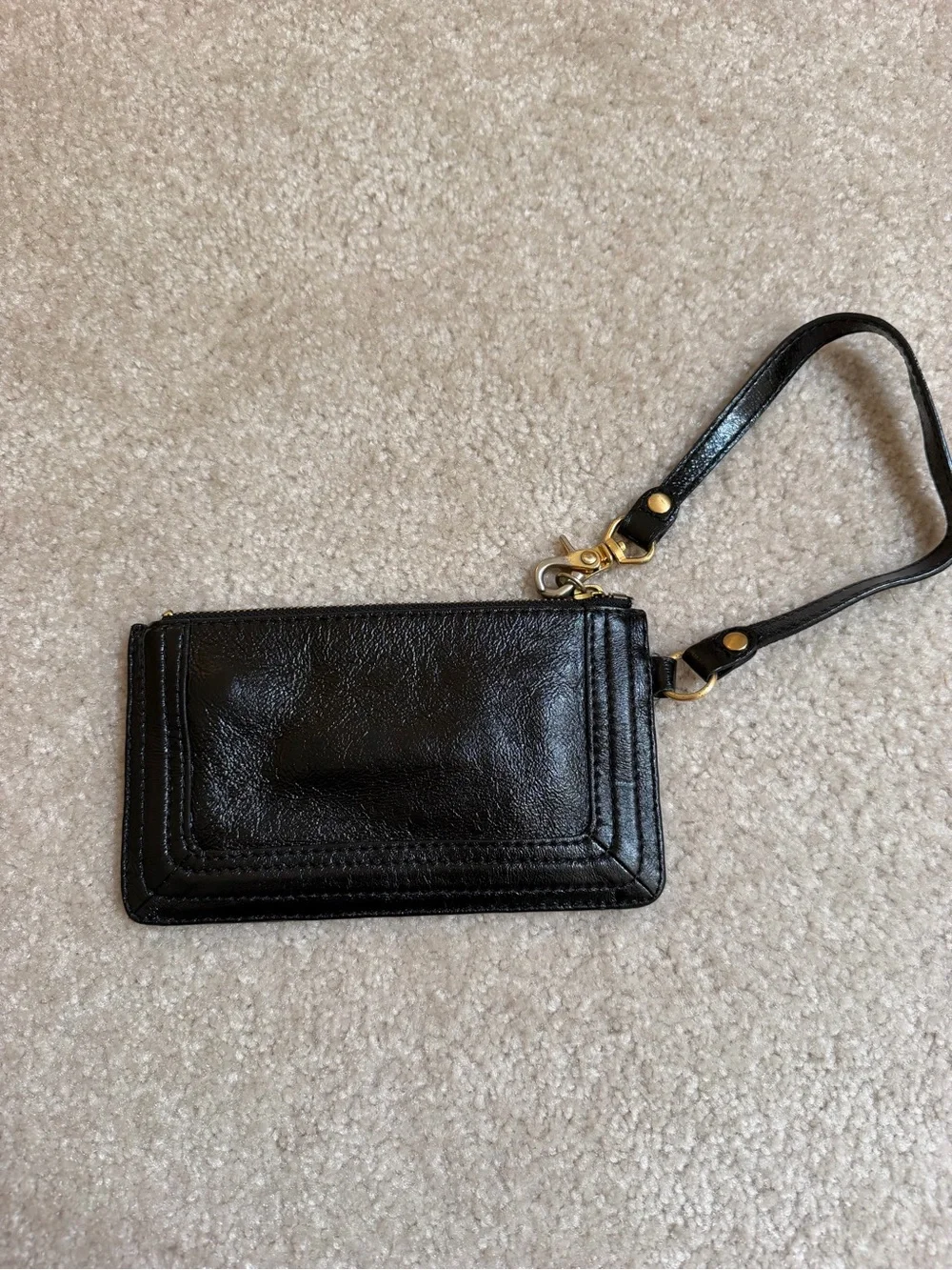 Elliott Lucca Black Woven Leather Wristlet with Gold Plate